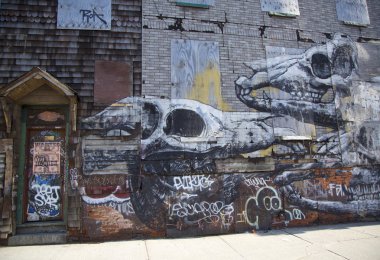 Doğu williamsburg semt Brooklyn, dinozor duvar resmi