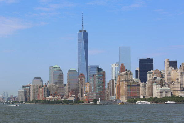 NEW YORK - JUNE 24: Lower Manhattan skyline panorama on June 24, 2014. Freedom Tower is the tallest building in the Western Hemisphere and the third-tallest building in the world