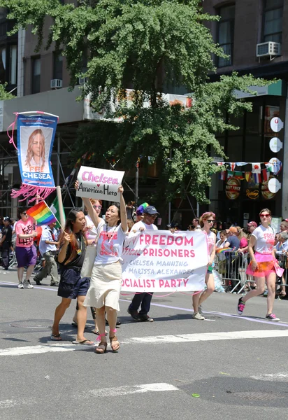 Amnesty International group demanding freedom for Chelsea Manning (born Bradley Manning) during  LGBT Pride Parade  in New York