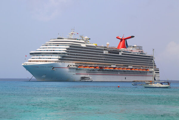 Carnival Dream Cruise Ship anchors at the Port of George Town, Grand Cayman