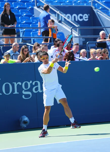 Professionista di tennis Janko Tipsarevic pratica per US Open 2013 presso Billie Jean King National Tennis Center — Foto Stock