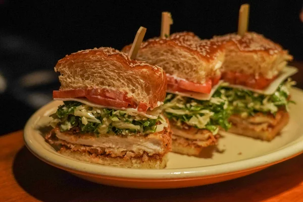 Gourmet Chicken Club Sandwich Served — Stock Photo, Image