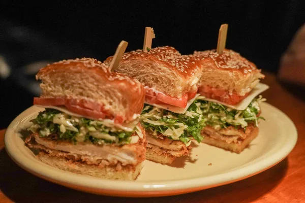 Gourmet Chicken Club Sandwich Served — Stock Photo, Image