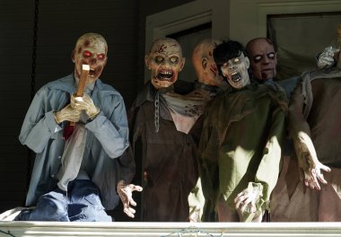 BrooKLYN, NEW YORK - 19 Ekim 2021: Brooklyn, New York 'ta Cadılar Bayramı süslemeleri