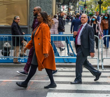 NEW YORK - NOVEMBER 11, 2021: New York State Attorney General Letitia James participates in the 102nd Annual Veteran's Day Parade along Fifth Avenue in Manhattan clipart