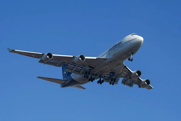 Nueva York Noviembre 2021 Lufthansa Boeing 747 Desciende Para Aterrizar — Foto de Stock
