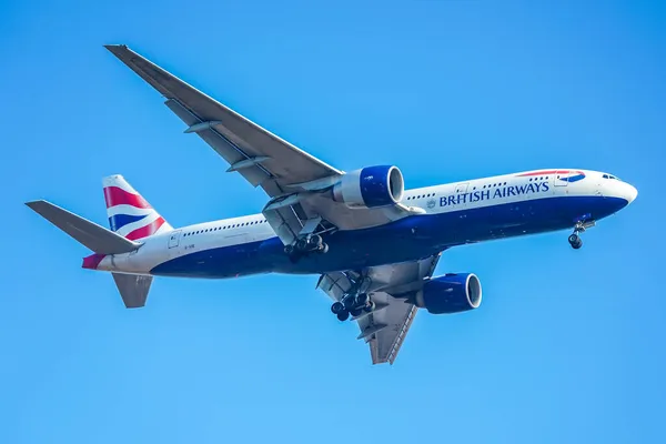 2021 영국항공 777 236 Jfk 공항에 착륙하기 — 스톡 사진