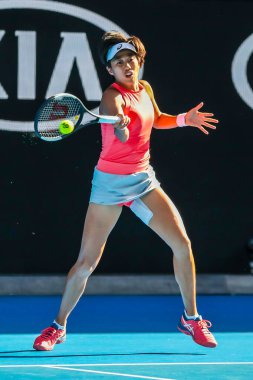 MELBOURNE, AUSTRALYA - 25 Ocak 2019: Grand Slam şampiyonu Çinli Zhang Shuai 2019 Avustralya Açık çiftler final maçı sırasında Rod Laver Arena 'da