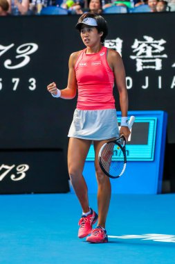MELBOURNE, AUSTRALYA - 25 Ocak 2019: Grand Slam şampiyonu Çinli Zhang Shuai 2019 Avustralya Açık çiftler final maçı sırasında Rod Laver Arena 'da