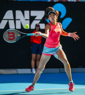 MELBOURNE, AUSTRALYA - 25 Ocak 2019: Grand Slam şampiyonu Çinli Zhang Shuai 2019 Avustralya Açık çiftler final maçı sırasında Rod Laver Arena 'da