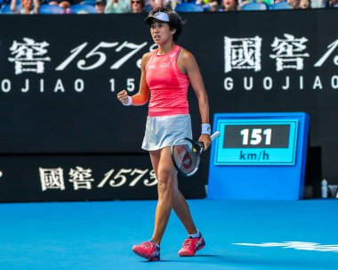 MELBOURNE, AUSTRALYA - 25 Ocak 2019: Grand Slam şampiyonu Çinli Zhang Shuai 2019 Avustralya Açık çiftler final maçı sırasında Rod Laver Arena 'da