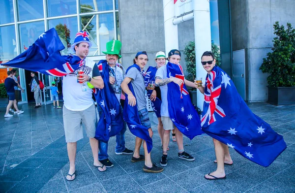 Melbourne Australia Enero 2016 Aficionados Tenis Australianos Con Banderas Abierto — Foto de Stock