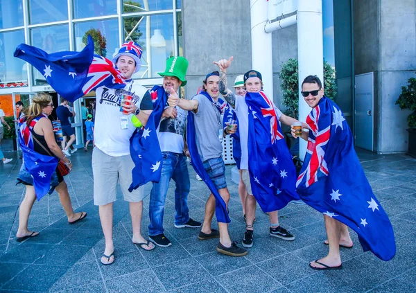 Melbourne Australia Enero 2016 Aficionados Tenis Australianos Con Banderas Abierto —  Fotos de Stock