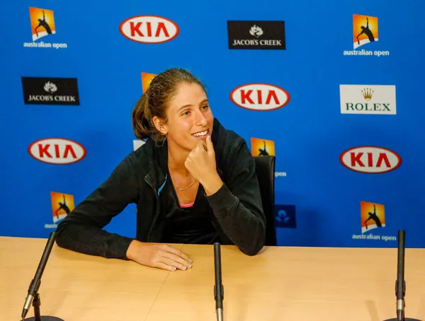 Melbourne Österrike Januari 2016 Professionell Tennisspelare Johanna Konta Storbritannien Presskonferens — Stockfoto