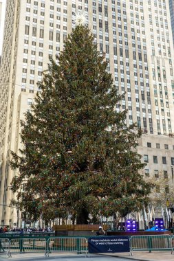NEW YORK - 5 Aralık 2021: Manhattan şehir merkezindeki Rockefeller Center Noel Ağacı
