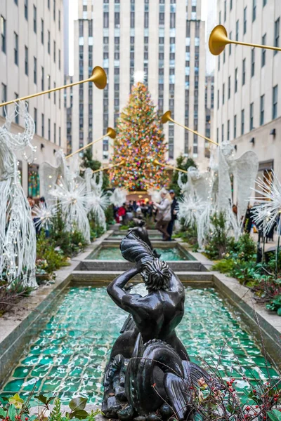 Νεα Υορκη City Δεκεμβριου 2021 Χριστουγεννιάτικες Διακοσμήσεις Και Χριστουγεννιάτικο Δέντρο — Φωτογραφία Αρχείου