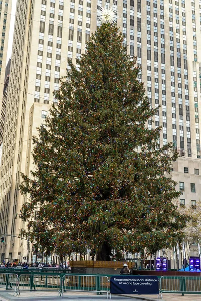 York December 2021 Rockefeller Center Karácsonyfa Belvárosban Manhattan — Stock Fotó