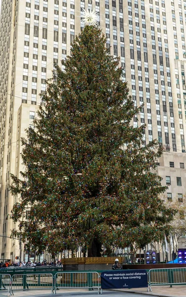 New York December 2021 Rockefeller Center Christmas Tree Midtown Manhattan — Stock Photo, Image