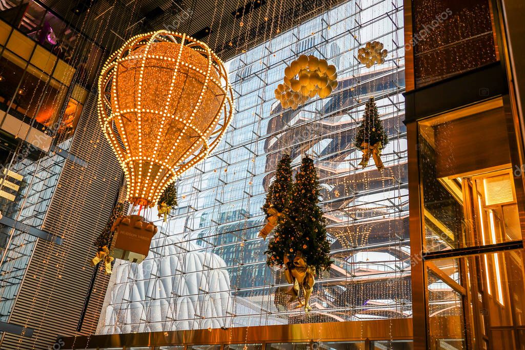 NEW YORK - NOVEMBER 28, 2021: The Hudson Yards shopping mall decorated for Holidays Season in New York
