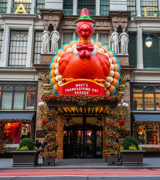 New York November 2021 Macy Thanksgiving Thema Decoratie Macy Vlaggenschip — Stockfoto