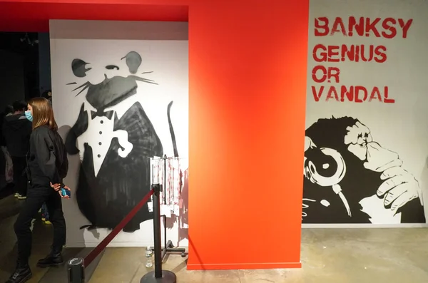 Νεα Υορκη Νοεμβριου 2021 Banksy Genius Vandal Έκθεση Στη Νέα — Φωτογραφία Αρχείου