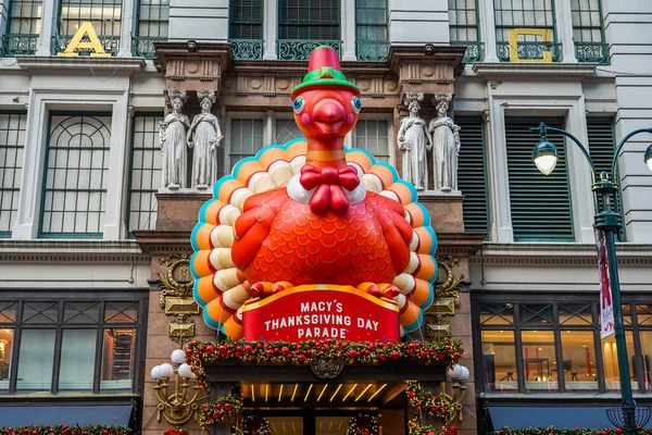Nueva York Noviembre 2021 Macy Thanksgiving Themed Decoration Macy Flagship — Foto de Stock