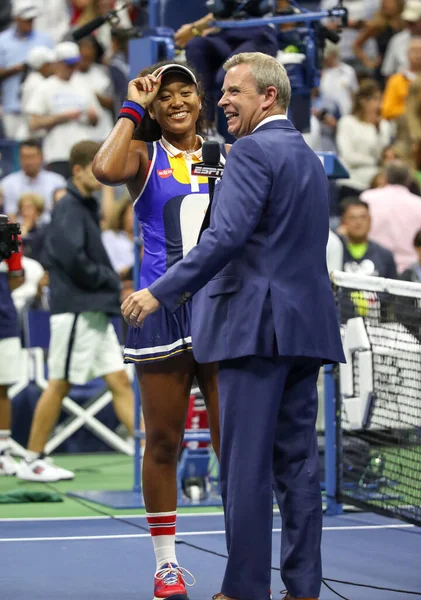 New York August 2017 Professionell Tennisspelare Naomi Osaka Japan Domstolsintervju — Stockfoto