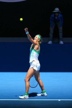 MELBOURNE, AUSTRALIA - JANUARY 25, 2016: Grand Slam Champion Victoria Azarenka of Belarus in action during 2016 Australian Open round 4 match at Rod Laver Arena in Melbourne Park