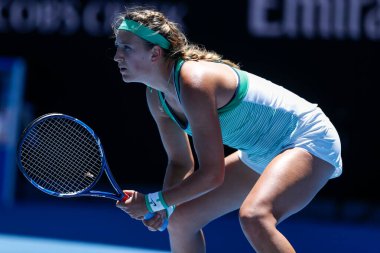 MELBOURNE, AUSTRALIA - JANUARY 25, 2016: Grand Slam Champion Victoria Azarenka of Belarus in action during 2016 Australian Open round 4 match at Rod Laver Arena in Melbourne Park