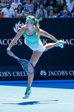 MELBOURNE, AUSTRALIA - JANUARY 25, 2016: Grand Slam Champion Victoria Azarenka of Belarus in action during 2016 Australian Open round 4 match at Rod Laver Arena in Melbourne Park