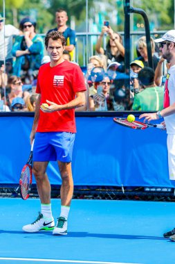 MELBOURNE, AUSTRALYA - 25 HAZİRAN 2016: Melbourne Park 'taki Avustralya Açık tenis merkezinde İsviçre Grand Slam şampiyonu Roger Federer