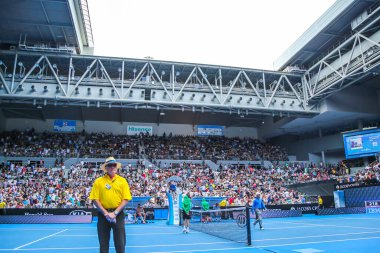 MELBOURNE, AUSTRALIA - JANUARY 22, 2016: Rod Laver arena during 2016 Australian Open match at Australian tennis center in Melbourne Park. It is the main venue for the Australian Open since 1988 