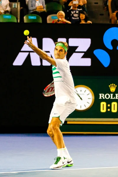 Melbourne Australia January 2016 Seventeen Times Grand Slam Champion Roger — Fotografia de Stock
