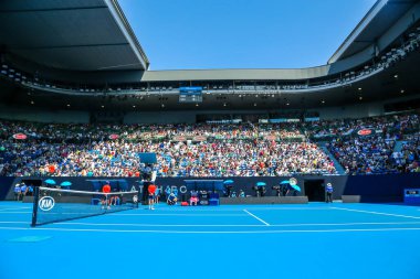 Melbourne, Avustralya - 22 Ocak 2019: Rod Laver arena 2019 sırasında aynı Melbourne Park Avustralyalı Tenis Merkezi Avustralya açık. 1988'den beri Avustralya Açık Ana mekanı oldu 