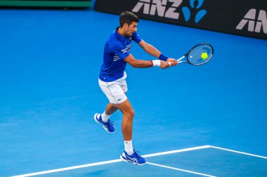 MELBOURNE, AUSTRALIA - JANUARY 23: 14 Grand Slam Şampiyonu Novak Cokoviç, Melbourne Park 'ta oynanan 2019 Avustralya Açık' taki çeyrek final karşılaşmasında