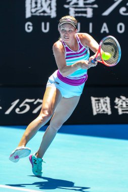 MELBOURNE, AUSTRALIA - 23 Ocak 2019: Melbourne Park 'ta oynanan 2019 Avustralya Açık' ta oynanan yarı final karşılaşmasında ABD 'li profesyonel tenisçi Danielle Collins