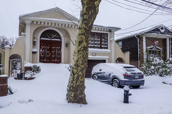 Brooklyn New York Janvier 2022 Voiture Sous Neige Brooklyn New — Photo