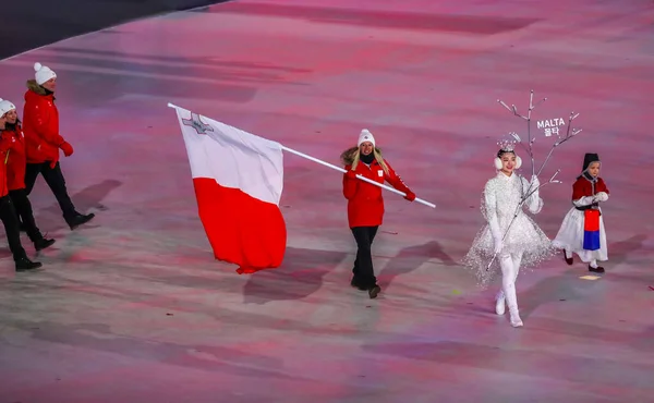 Pyeongchang South Korea Luty 2018 Drużyna Olimpijska Malta Maszerowała Ceremonię — Zdjęcie stockowe