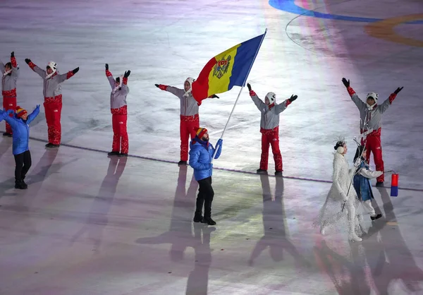 Pyeongchang Corea Del Sur Febrero 2018 Equipo Olímpico Moldavia Entró —  Fotos de Stock