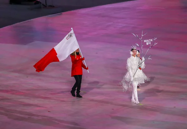 Pyeongchang Jižní Korea February 2018 Olympijský Tým Malta Vstoupil Slavnostní — Stock fotografie