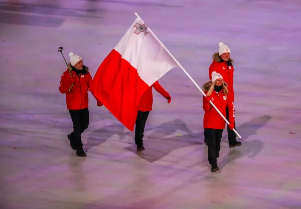 Pyeongchang Corea Del Sur Febrero 2018 Equipo Olímpico Malta Entró —  Fotos de Stock