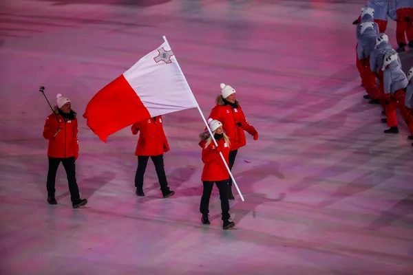 Pyeongchang Corea Del Sur Febrero 2018 Equipo Olímpico Malta Entró —  Fotos de Stock