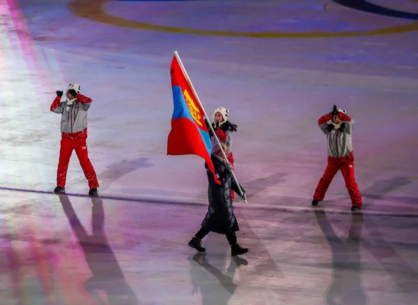 Пёнчан Южная Корея Февраля 2018 Года Олимпийская Сборная Монголии Вступила — стоковое фото