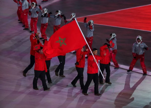 Pyeongchang Corea Del Sur Febrero 2018 Equipo Olímpico Marruecos Marchó —  Fotos de Stock