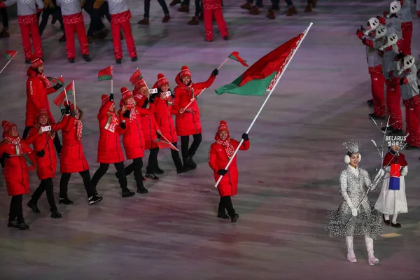 Pyeongchang Jižní Korea February 2018 Olympijský Tým Bělorusko Vpochodovalo Slavnostní — Stock fotografie
