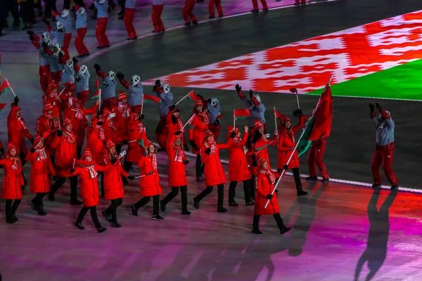 Pyeongchang Corea Del Sur Febrero 2018 Equipo Olímpico Bielorrusia Entró —  Fotos de Stock