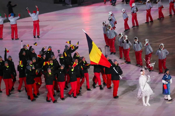 Pyeongchang Jižní Korea February 2018 Belgický Olympijský Tým Vstoupil Slavnostní — Stock fotografie