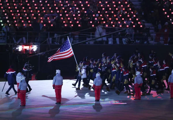 Pyeongchang Sydkorea Februari 2018 Amerikanska Truppen Marscherade Pyeongchang 2018 Öppningsceremoni — Stockfoto