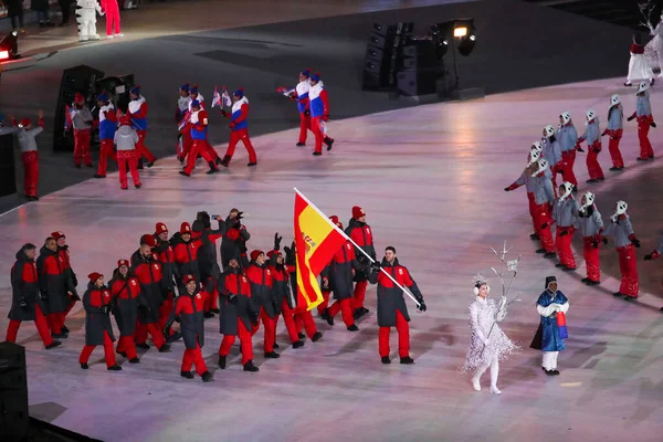Pyeongchang South Korea Luty 2018 Hiszpańska Drużyna Olimpijska Maszerowała Ceremonię — Zdjęcie stockowe
