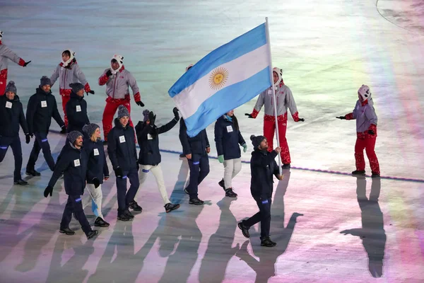 2018年2月9日 アルゼンチンオリンピックチームが韓国 平昌のオリンピック競技場で開催された平昌2018オリンピック開会式に参加 — ストック写真